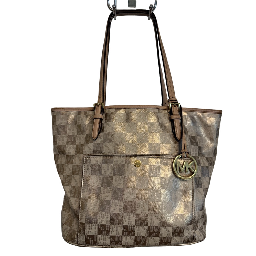 Michael Michael Kors Gold Tan Jet Set Med Signature Tote Handbag